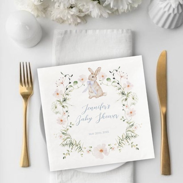 Sweet Meadow Bunny & Wildflowers Baby Shower Paper Dinner Napkins (Creator Uploaded)