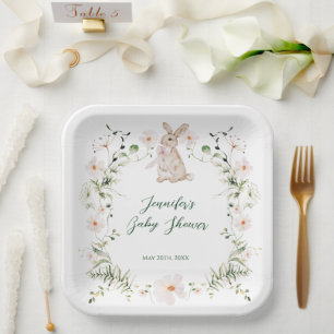 Sweet Meadow Bunny & Wildflowers Baby Shower Paper Plates