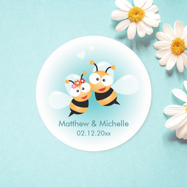 Sweet Meant To Bee Cute Wedding Favor Classic Round Sticker (Creator Uploaded)