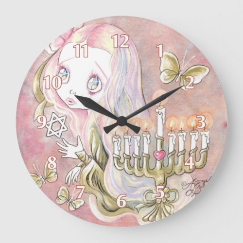 Sweet Menorah Girl Large Clock