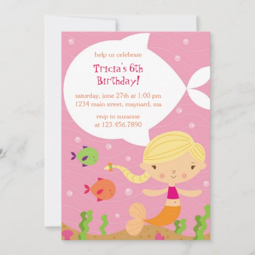Sweet Mermaid Birthday Invitation