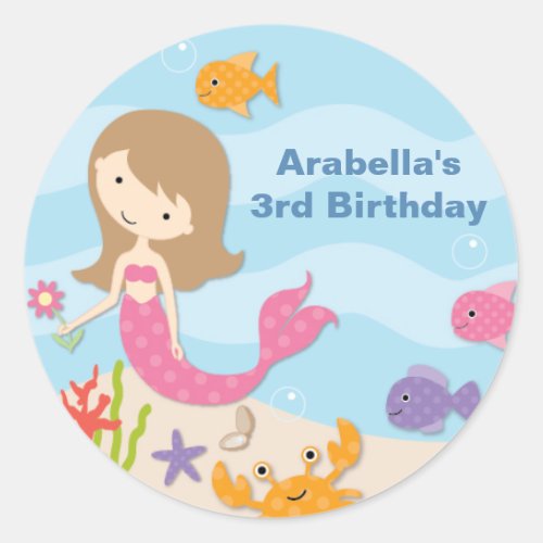 Sweet Mermaid Birthday Stickers