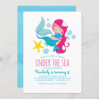 Sweet Mermaid Girl's Birthday Party Invitation