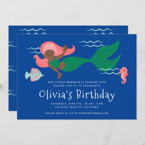 Sweet Mermaid Underwater Girls Birthday Party Invitation