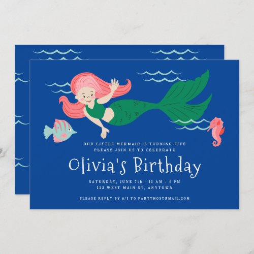 Sweet Mermaid Underwater Girls Birthday Party Invitation