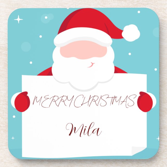Sweet Merry Christmas Santa Claus Square Paper Coa Beverage Coaster (Front)