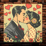 Sweet Mid-Century Couple Retro Pop Art<br><div class="desc">Cute retro mid-century couple kissing surrounded by pop art hearts done in a comic book style.</div>