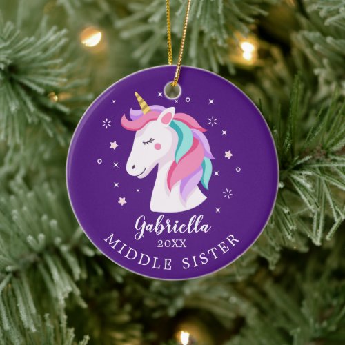 Sweet Middle Sister Unicorn Christmas Ornament