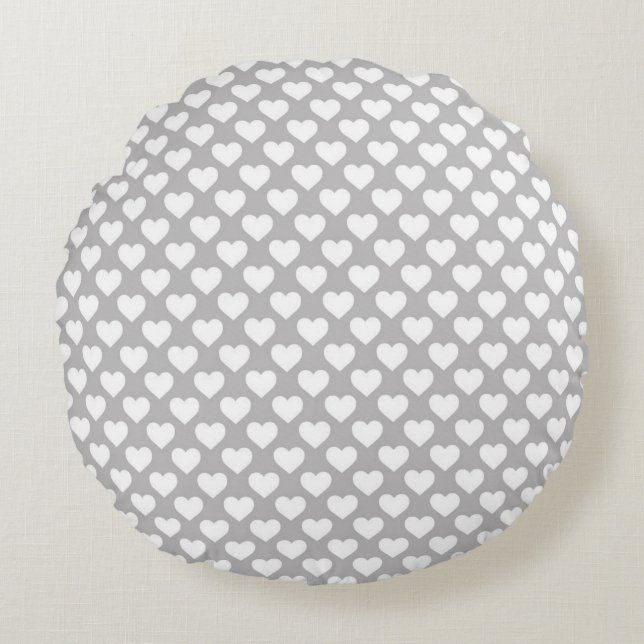 Sweet Mini Hearts Grid Seamless Pattern Round Pillow (Front)