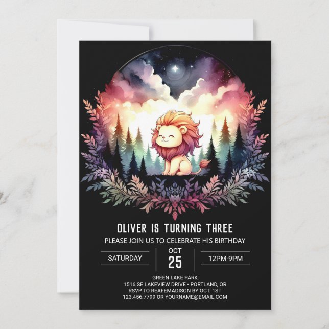 Sweet Minimalist Lion Birthday Invitation (Front)