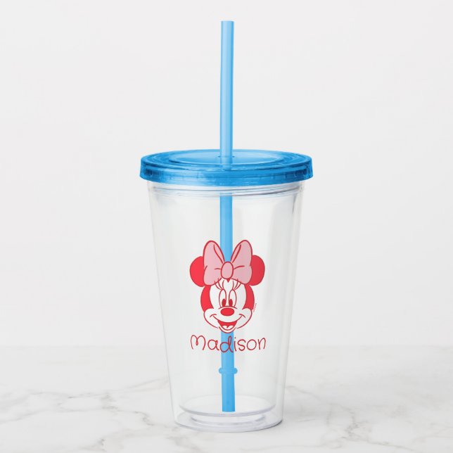 Sweet Minnie Mouse Bow Face Line Art Acrylic Tumbler (Front)