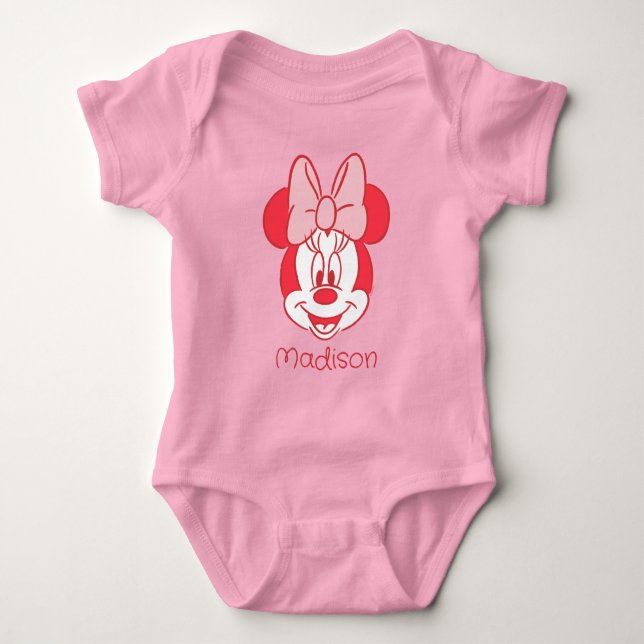 Sweet Minnie Mouse Bow Face Line Art Baby Bodysuit (Front)
