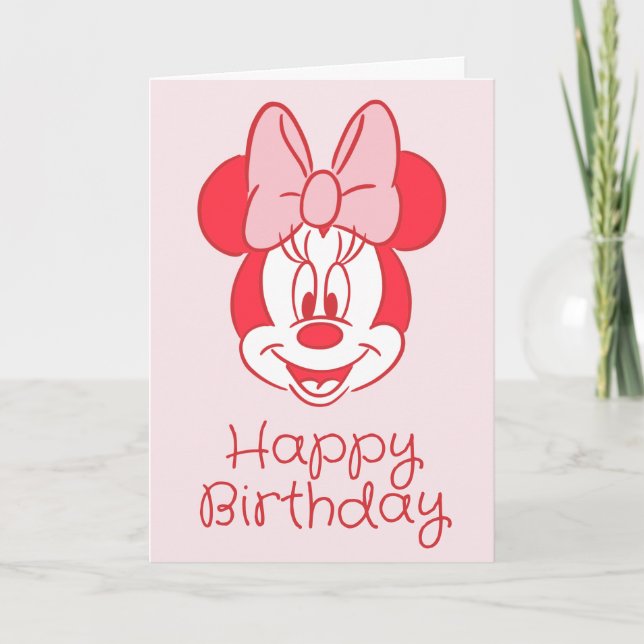 Sweet Minnie Mouse Bow Face Line Art Card (Front)