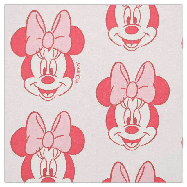 Sweet Minnie Mouse Bow Face Line Art Fabric (Swatch)