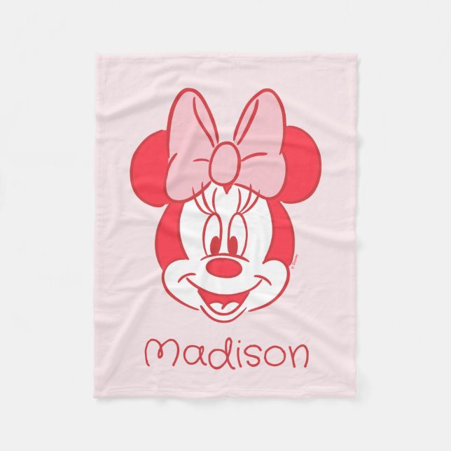 Sweet Minnie Mouse Bow Face Line Art Fleece Blanket (Front)