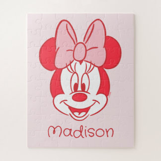 Sweet Minnie Mouse Bow Face Line Art Jigsaw Puzzle