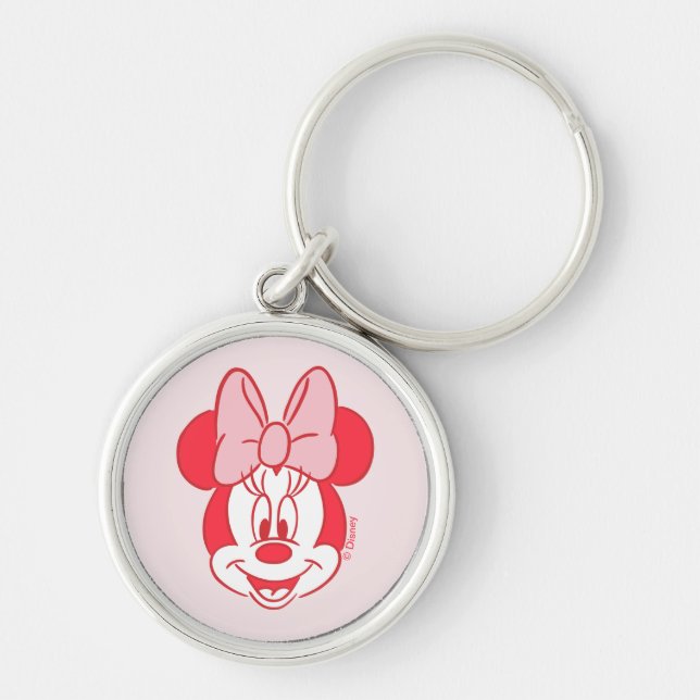 Sweet Minnie Mouse Bow Face Line Art Keychain (Front)