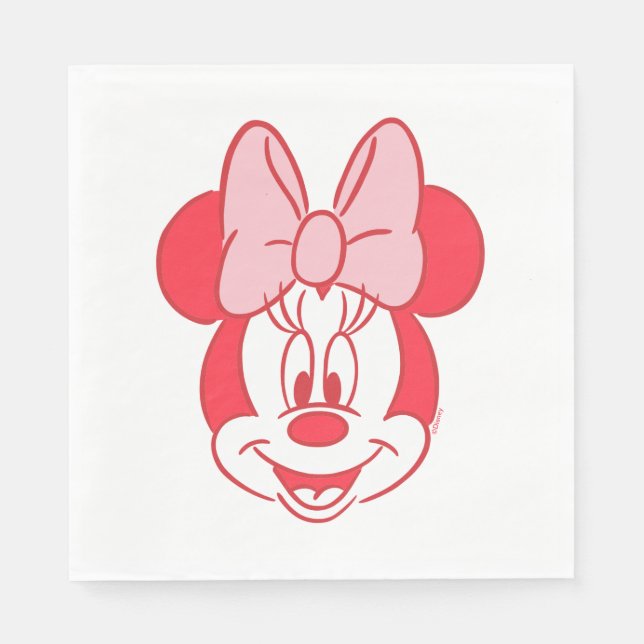 Sweet Minnie Mouse Bow Face Line Art Napkins (Front)