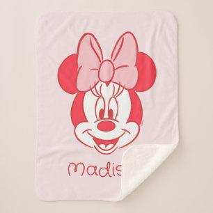 Sweet Minnie Mouse Bow Face Line Art Sherpa Blanket