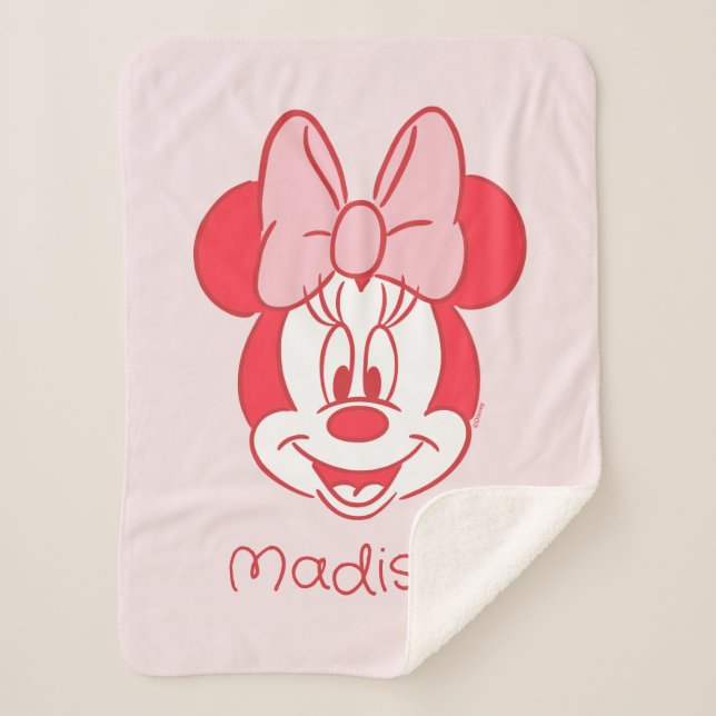 Sweet Minnie Mouse Bow Face Line Art Sherpa Blanket (Front)