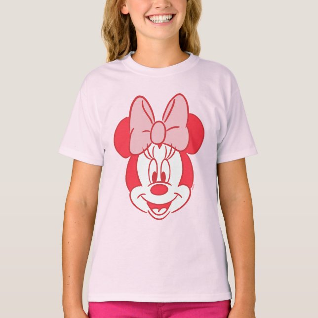 Sweet Minnie Mouse Bow Face Line Art T-Shirt (Front)