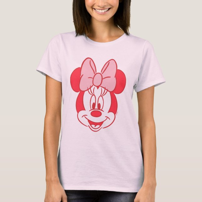Sweet Minnie Mouse Bow Face Line Art T-Shirt (Front)
