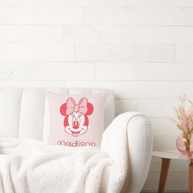 Sweet Minnie Mouse Bow Face Line Art Throw Pillow (Couch)