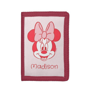 Sweet Minnie Mouse Bow Face Line Art Tri-fold Wallet