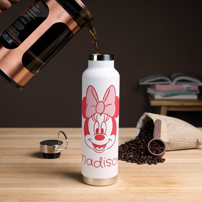 Sweet Minnie Mouse Bow Face Line Art Water Bottle (Coffee)
