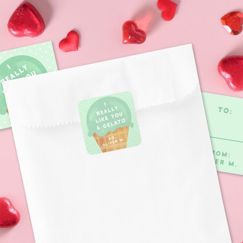 Sweet Mint Gelato Classroom Valentines Day  Square Sticker