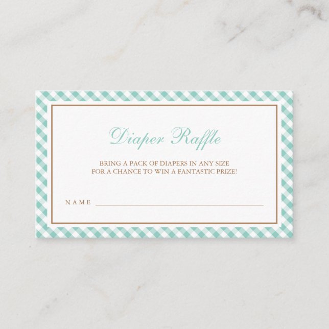 Sweet Mint Gingham Baby Shower Diaper Raffle Enclosure Card (Front)