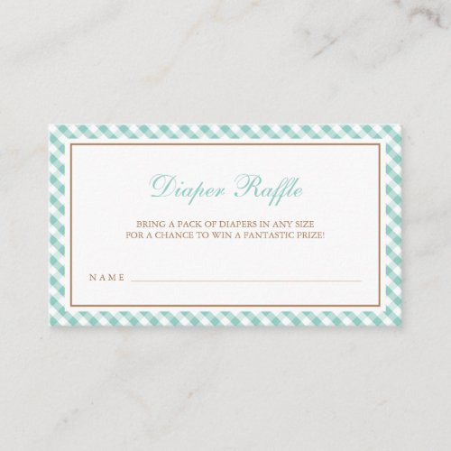 Sweet Mint Gingham Baby Shower Diaper Raffle Enclosure Card