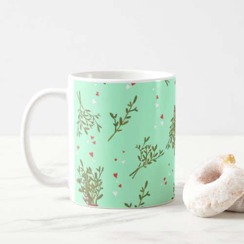 Sweet Mistletoe Hearts Christmas Holiday Pattern  Coffee Mug
