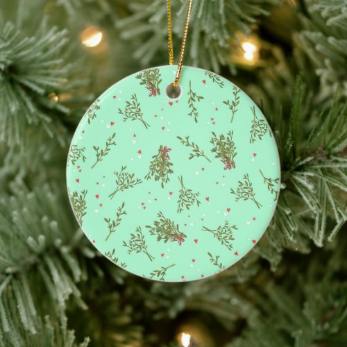 Sweet Mistletoe Pattern Christmas Holiday Love Ceramic Ornament