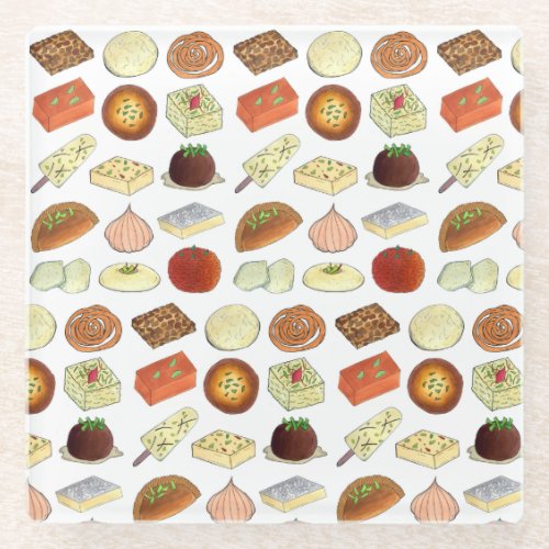 Sweet Mithai Indian Cuisine Foods Confection Print Glass Coaster