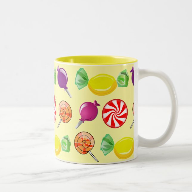 Sweet Mix Candy Pattern Yellow Two-Tone Coffee Mug (Right)