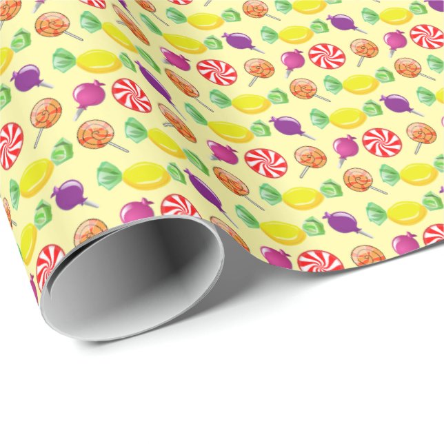 Sweet Mix Candy Pattern Yellow Wrapping Paper (Roll Corner)