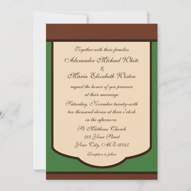 Sweet Mocha & Green Wedding Invitations (Front)