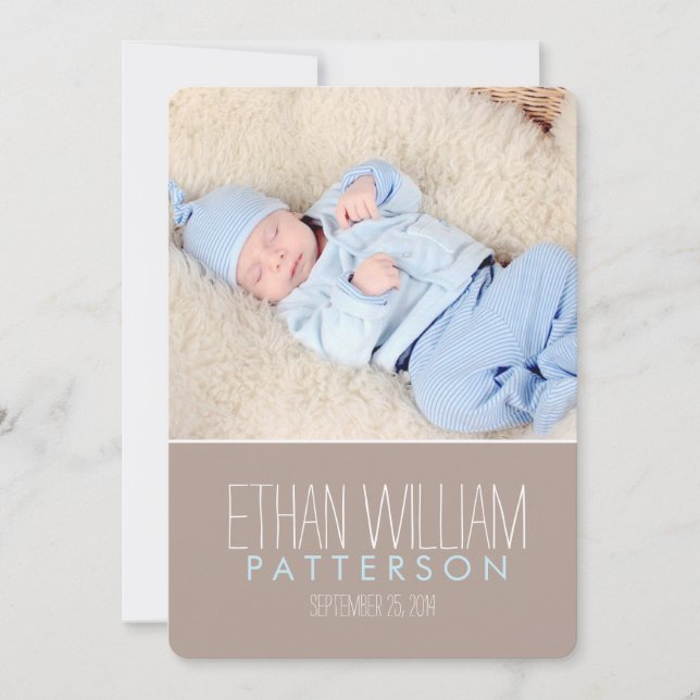 Sweet & Modern Baby Boy Birth Announcement (Front)