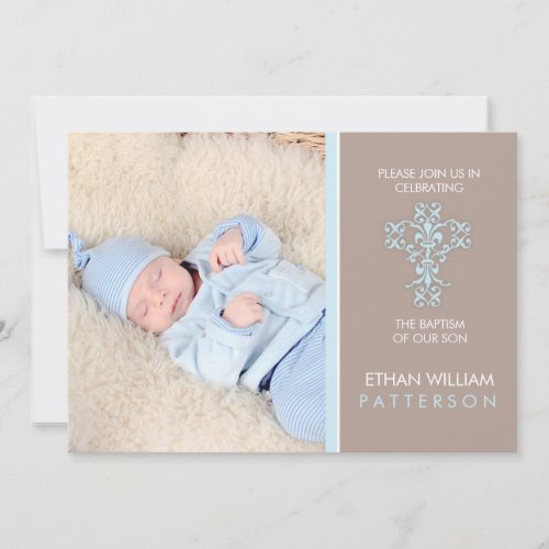 Sweet &amp; Modern Baptism Baby Boy Invitation