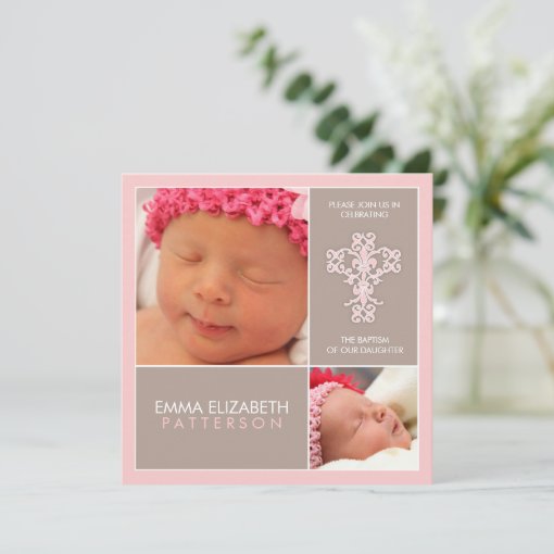 Sweet & Modern Baptism Baby Girl Invitation Zazzle