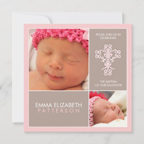 Sweet &amp; Modern Baptism Baby Girl Invitation