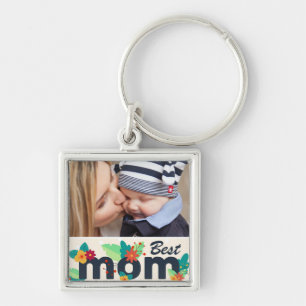 Sweet Modern Floral Mom Photo Keychain