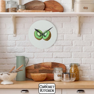 Sweet Modern Minimal Green Crochet Kiwi Fruit Round Clock