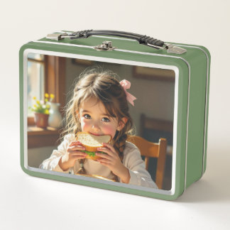 Sweet Modest Design Girl Eating a Sandwich Metal Lunch Box