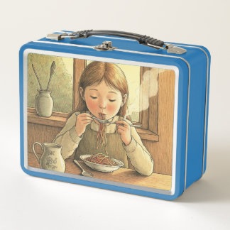 Sweet Modest Design – Jewish Girl Eating Pasta Metal Lunch Box