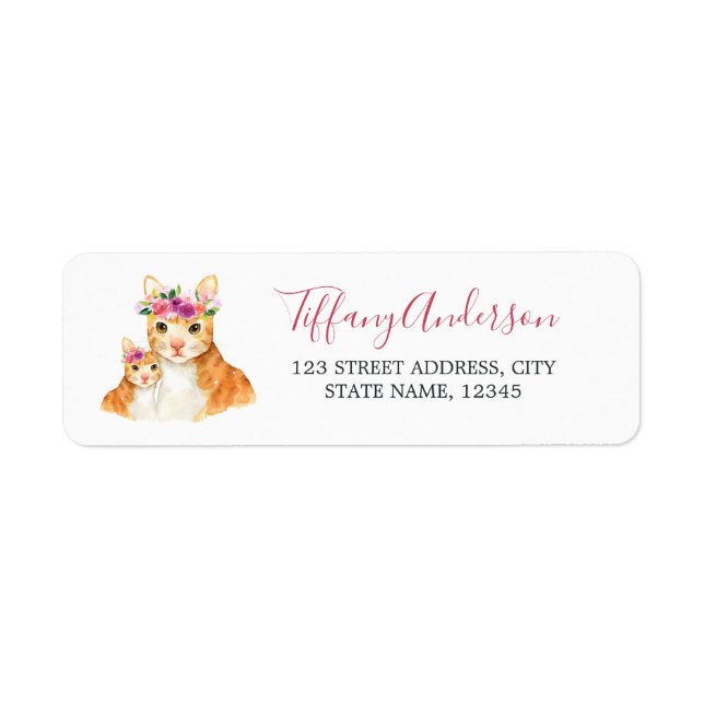 Sweet Mom And Baby Cat Floral Baby Shower Label (Front)