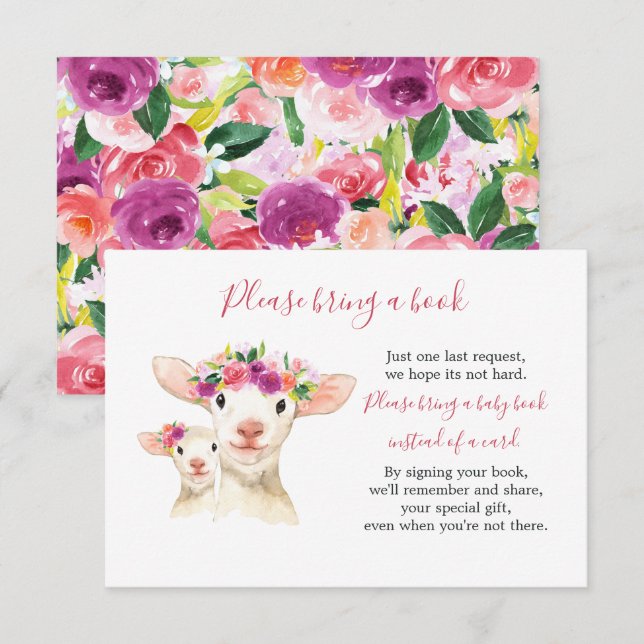 Sweet Mom And Baby Lamb Baby Shower Book Card (Front/Back)