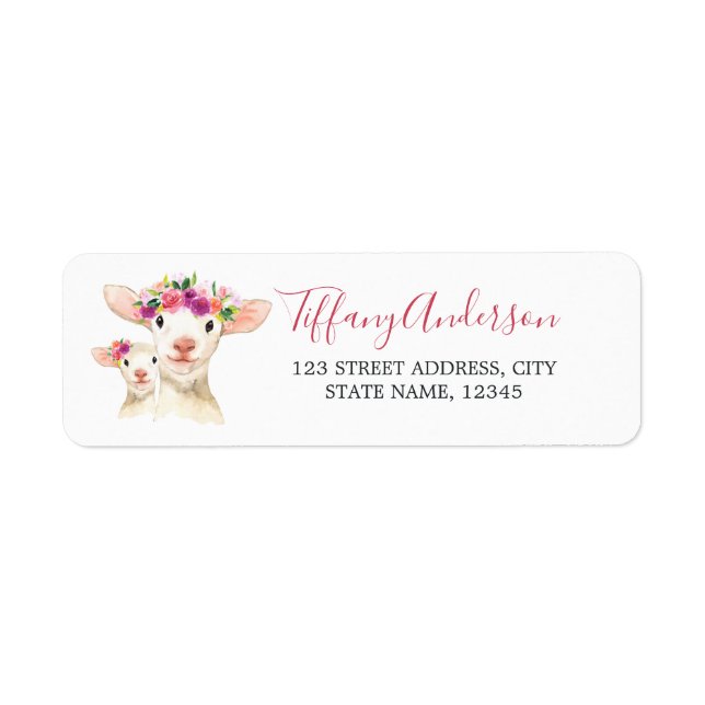 Sweet Mom And Baby Lamb Floral Baby Shower Label (Front)