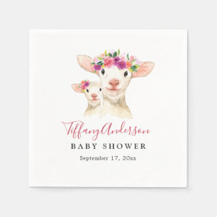 Sweet Mom And Baby Lamb Floral Baby Shower Napkin